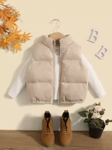 女婴单件拉链前背心加厚外套 - 卡其色 - 查看 3