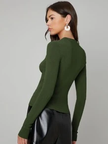 BizChic Solid Boat Neck Sweater Workwear,Long Sleeve Tops - Army Green - View 2