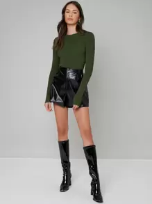 BizChic Solid Boat Neck Sweater Workwear,Long Sleeve Tops - Army Green - View 3