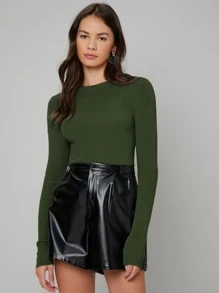 BizChic Solid Boat Neck Sweater Workwear,Long Sleeve Tops - Army Green - View 4