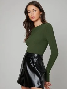 BizChic Solid Boat Neck Sweater Workwear,Long Sleeve Tops - Army Green - View 5