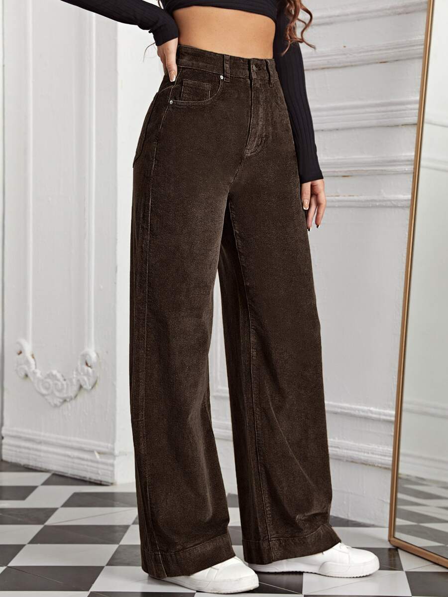 SHEIN EZwear High Waist Slant Pocket Corduroy Pants