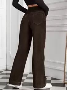 SHEIN EZwear High Waist Slant Pocket Corduroy Pants
