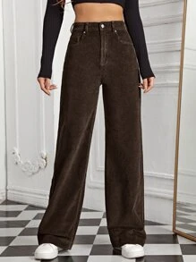 SHEIN EZwear High Waist Slant Pocket Corduroy Pants
