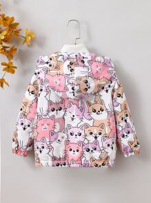 小女童滿版卡通圖案加絨內裏連帽夾克無毛衣