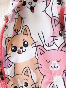 小女童滿版卡通圖案加絨內裏連帽夾克無毛衣