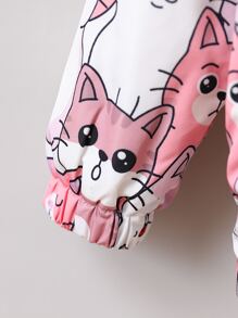 小女童滿版卡通圖案加絨內裏連帽夾克無毛衣