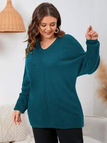 SHEIN LUNE Plus Batwing Sleeve Jumper - Teal Blue - View 5