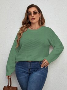 SHEIN LUNE Áo len Plus Size màu trơn Giải trí - màu xanh lá - Xem 5