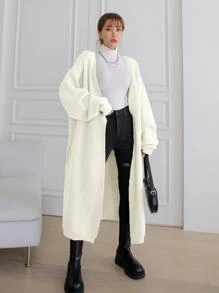 DAZY Drop Shoulder Longline Cardigan Without Belt - Beige - View 5