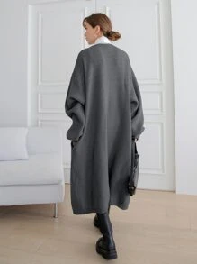 DAZY Drop Shoulder Longline Cardigan Without Belt - Grey - View 2