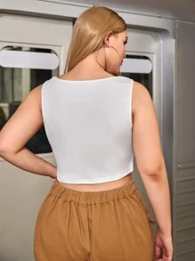 SHEIN ICON Plus Star Print Crop Tank Top - White - View 2