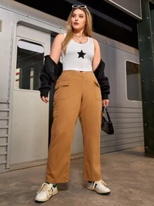 SHEIN ICON Plus Star Print Crop Tank Top - White - View 3