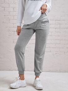 SHEIN 孕婦素色前口袋衛褲 - 淺灰色 - 查看 1