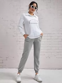 SHEIN 孕婦素色前口袋衛褲 - 淺灰色 - 查看 3