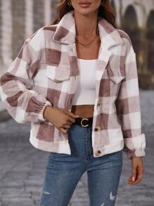 Buffalo Plaid Print Drop Shoulder Jacket - Multicolor - View 1