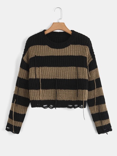 Suéter roto de rayas