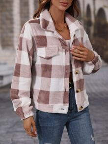 Buffalo Plaid Print Drop Shoulder Jacket - Multicolor - View 6