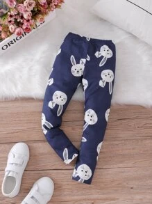 Toddler Girls Rabbit Print Leggings - Navy Blue - View 1