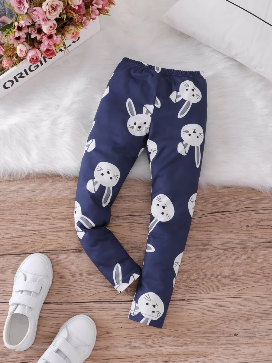 Toddler Girls Rabbit Print Leggings - Navy Blue - View 1