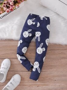 Toddler Girls Rabbit Print Leggings - Navy Blue - View 2