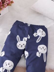 Toddler Girls Rabbit Print Leggings - Navy Blue - View 4