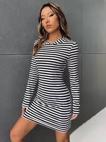 Muchica Đầm Sọc Giải trí - Đen và trắng - Xem 4