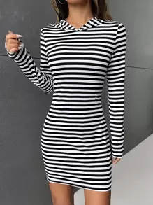 Muchica Đầm Sọc Giải trí - Đen và trắng - Xem 6