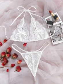 Classic Sexy Đồ lót gợi cảm Nữ Nơ Bướm Cắt ra màu trơn Gợi cảm - trắng - Xem 1