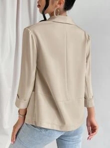 SHEIN Privé 青果領開門襟西裝外套 - 卡其色 - 查看 2