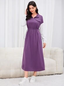 Mulvari Quần áo thể thao nữ Dây kéo Khối Màu Giải trí - Màu tím - Xem 1