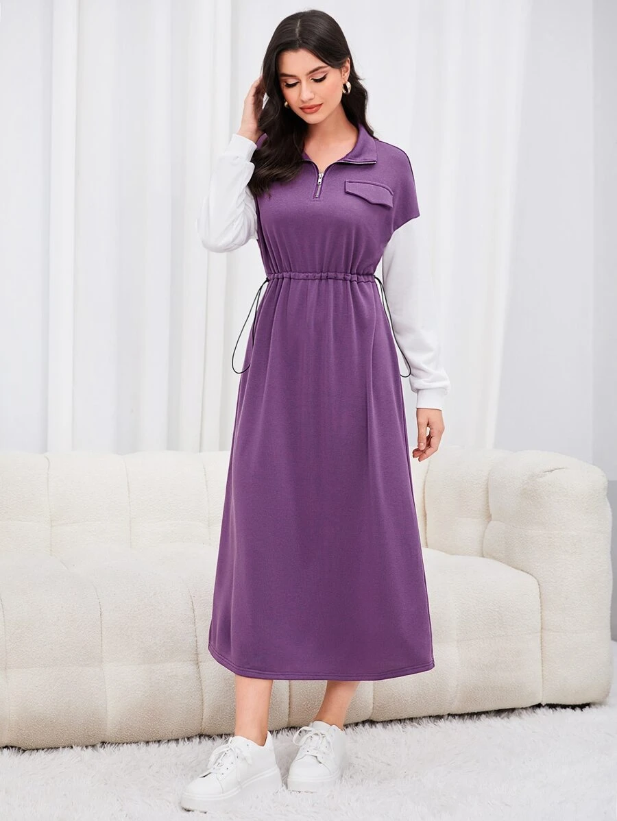 Mulvari Quần áo thể thao nữ Dây kéo Khối Màu Giải trí - Màu tím - Xem 1