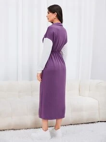 Mulvari Quần áo thể thao nữ Dây kéo Khối Màu Giải trí - Màu tím - Xem 2