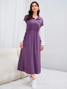 Mulvari Quần áo thể thao nữ Dây kéo Khối Màu Giải trí - Màu tím - Xem 5