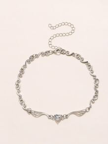 Cubic Zirconia Heart Pendant Necklace - Silver - View 2