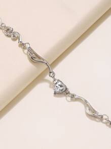 Cubic Zirconia Heart Pendant Necklace - Silver - View 3