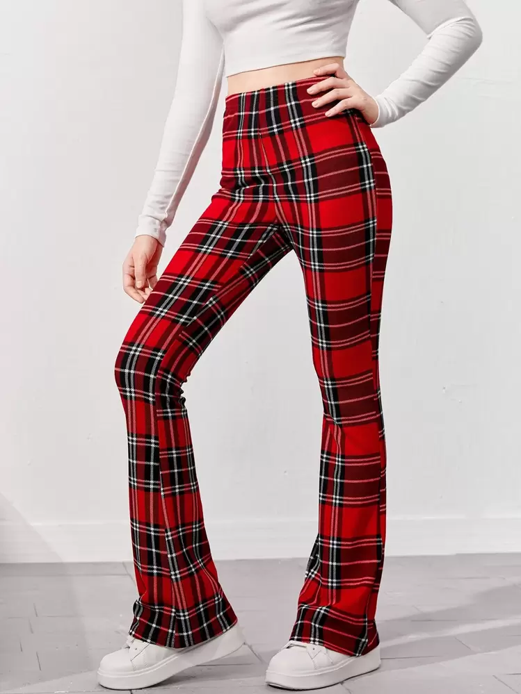 Plaid flared pants hotsell