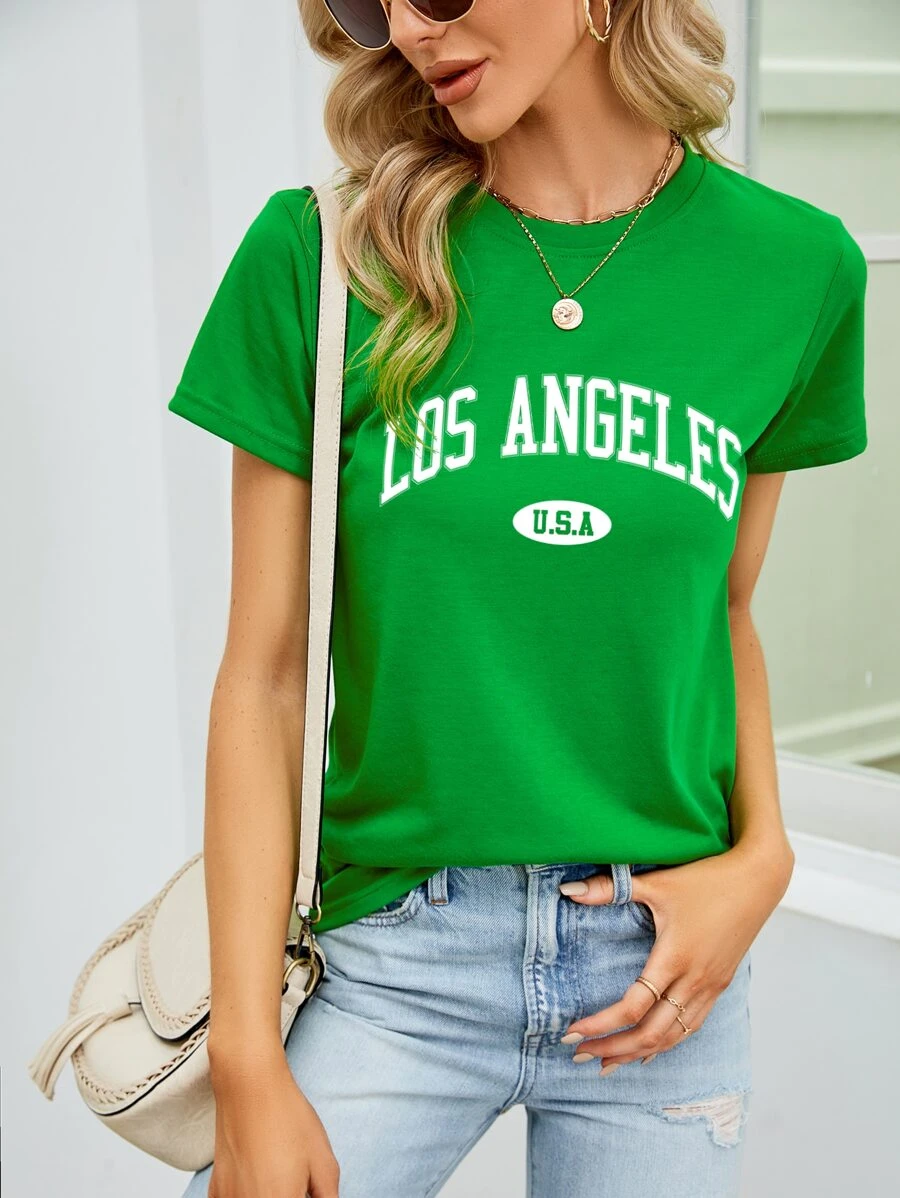 INAWLY 字母圖案圓領T恤 - 綠色 - 查看 1