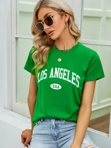 INAWLY 字母圖案圓領T恤 - 綠色 - 查看 4