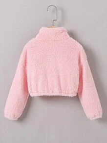 Toddler Girls Half Zip Drop Shoulder Teddy Sweatshirt - Pink - View 2