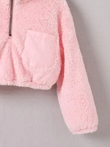 Toddler Girls Half Zip Drop Shoulder Teddy Sweatshirt - Pink - View 3