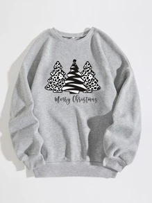 SHEIN EZwear Christmas Print Thermal Sweatshirt - Grey - View 1