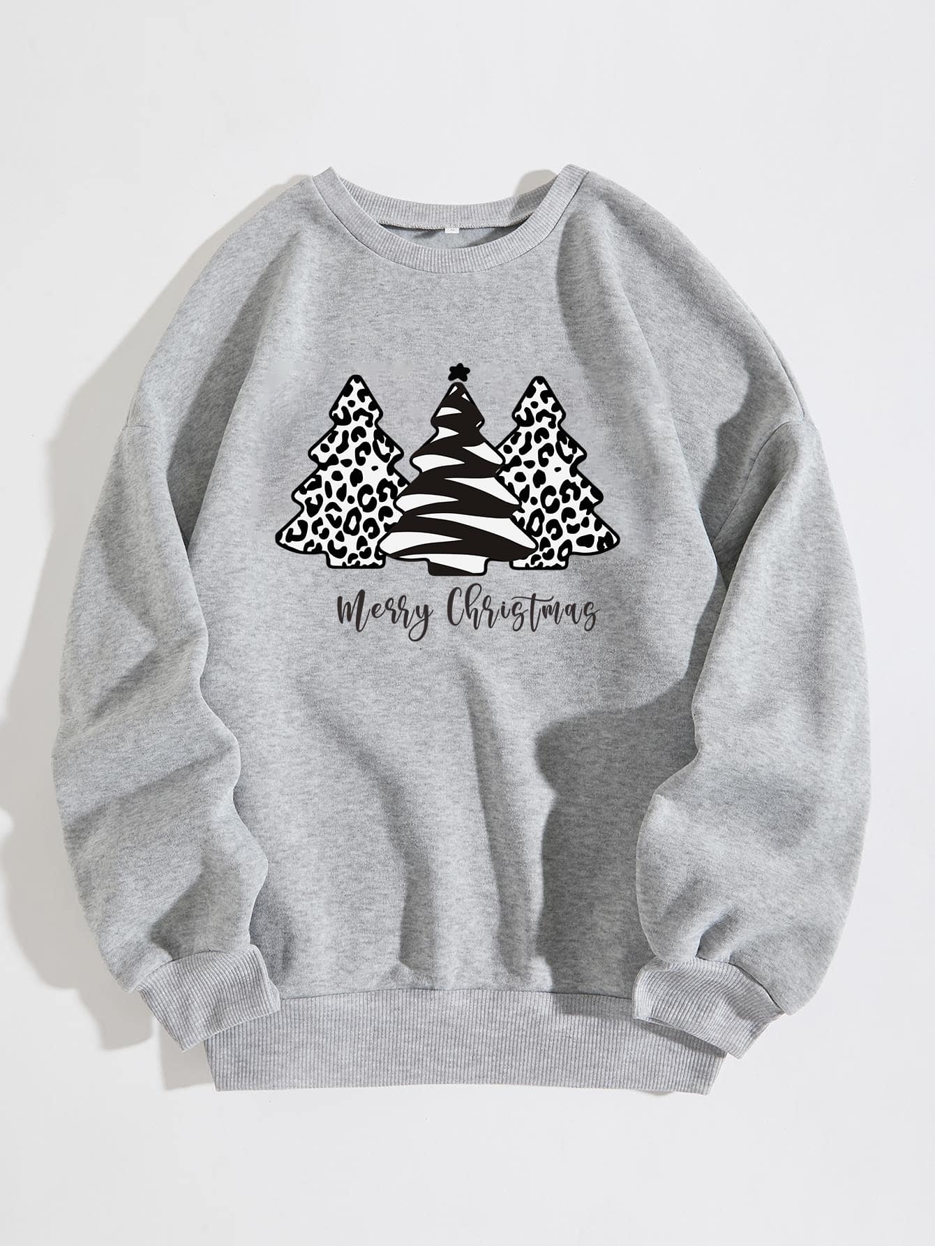 SHEIN EZwear Christmas Print Thermal Sweatshirt - Grey - View 1