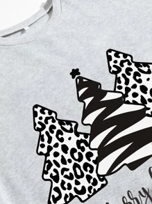 SHEIN EZwear Christmas Print Thermal Sweatshirt - Grey - View 7