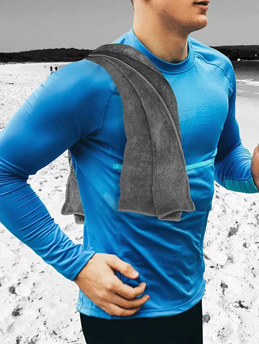 Ultra Fine Fiber Thick Grey Sports Towel Home Bathroom Decor Beach Essentials Back To School - Grey - View 1