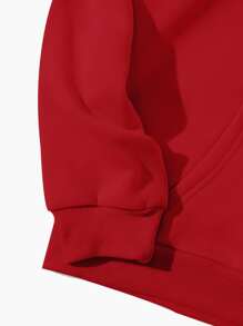 SHEIN EZwear Sculpture & Letter Graphic Kangaroo Pocket Drawstring Thermal Hoodie - Red - View 4