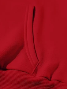 SHEIN EZwear Sculpture & Letter Graphic Kangaroo Pocket Drawstring Thermal Hoodie - Red - View 5