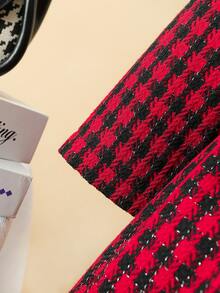 Toddler Girls Plaid Print Ruffle Trim Dress - Red - View 3