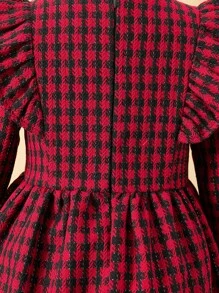 Toddler Girls Plaid Print Ruffle Trim Dress - Red - View 6