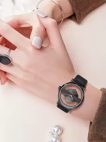 TOMI 1 块透明简约石英表，作为返校学生的礼物 - 黑色 - 查看 2